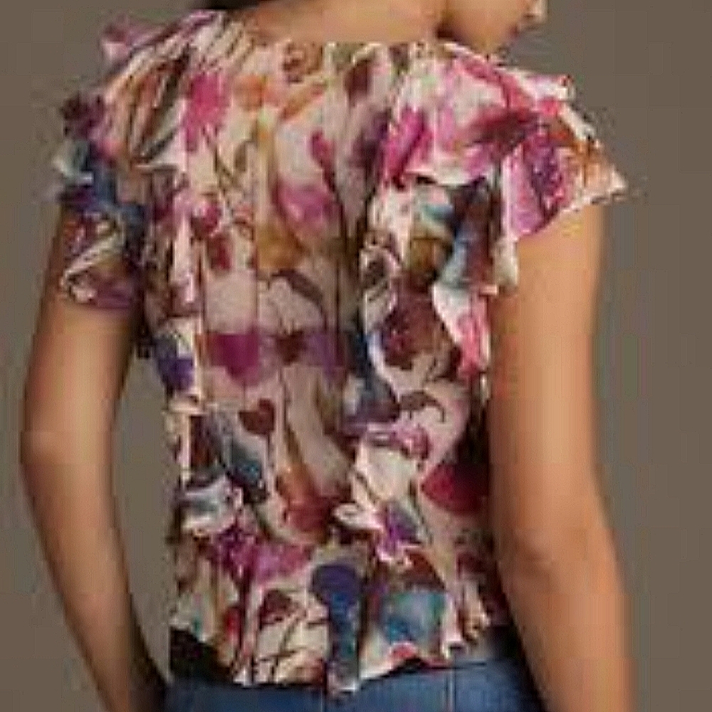 Floral Ruffle V-Neck Blouse - Pink Multi - Picture 3 of 10